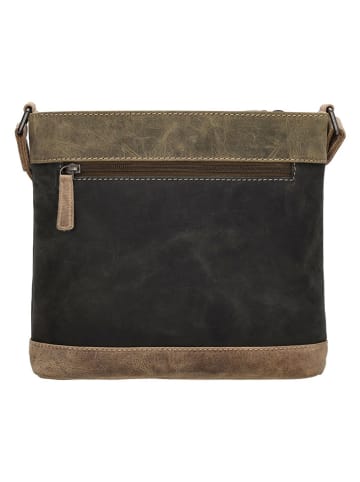 HIDE & STITCHES Leder-Umhängetasche in Khaki/ Schwarz - (B)23 x (H)22 x (T)6 cm