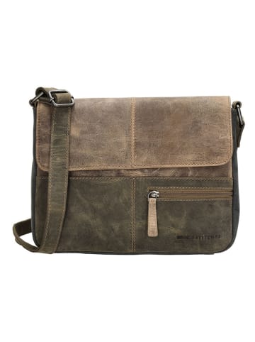 HIDE & STITCHES Leder-Umhängetasche in Khaki/ Schwarz - (B)26 x (H)21 x (T)6 cm