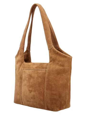 HIDE & STITCHES Leder-Schultertasche "Brazos" in Hellbraun - (B)38 x (H)23 x (T)11 cm