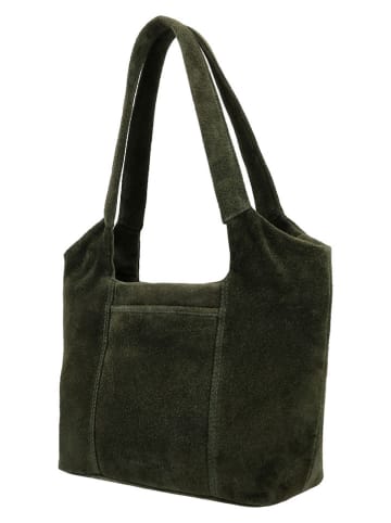 HIDE & STITCHES Leren schoudertas "Brazos" olijfgroen - (B)38 x (H)23 x (D)11 cm