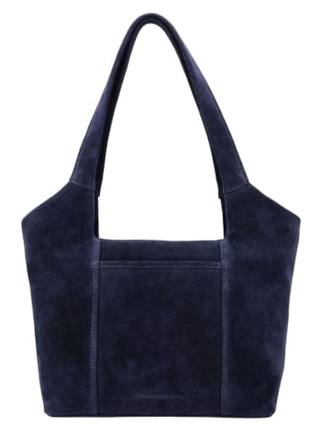 HIDE & STITCHES Leder-Schultertasche "Brazos" in Dunkelblau - (B)38 x (H)23 x (T)11 cm