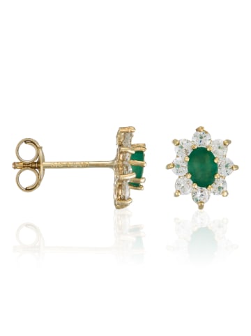 OR ÉCLAT Gouden oorstekers "Marguerite emeraude" met edelstenen