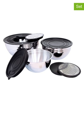 InnovaGoods 9-delige mengkom- & zeefset zilverkleurig/zwart