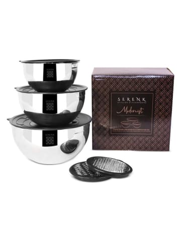 InnovaGoods 9-delige mengkom- & zeefset zilverkleurig/zwart