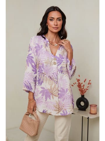 Le Monde du Lin Leinen-Tunika in Creme/ Lila