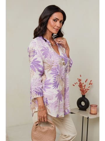 Le Monde du Lin Leinen-Tunika in Creme/ Lila