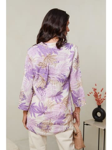 Le Monde du Lin Leinen-Tunika in Creme/ Lila