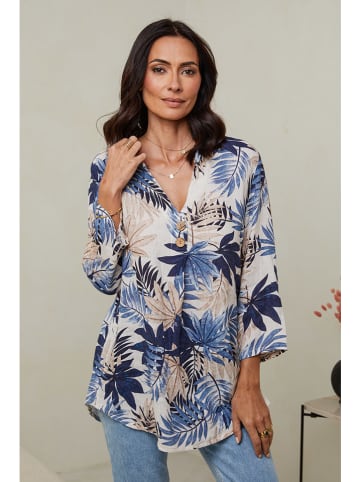 Le Monde du Lin Lniana tunika w kolorze beżowo-niebieskim