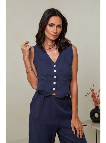 Le Monde du Lin Linnen gilet donkerblauw