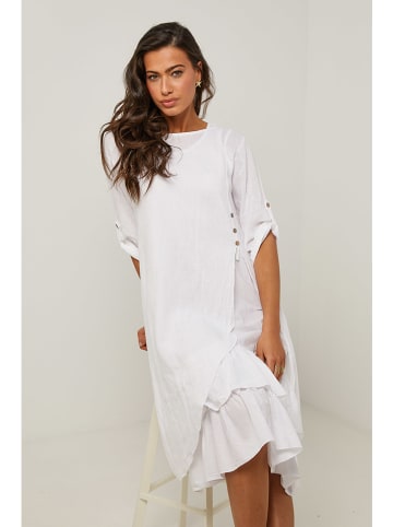 Le Monde du Lin Lniana sukienka w kolorze białym