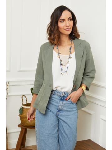 Le Monde du Lin Lniany blezer w kolorze oliwkowym