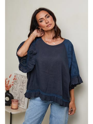 Le Monde du Lin Lniana bluzka w kolorze granatowym
