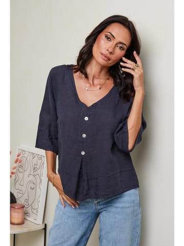 Le Monde du Lin Linnen shirt donkerblauw