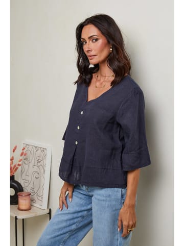 Le Monde du Lin Linnen shirt donkerblauw