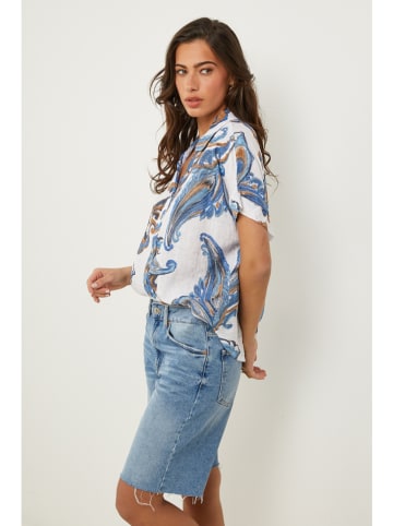 Le Monde du Lin Linnen blouse wit/blauw