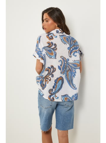 Le Monde du Lin Linnen blouse wit/blauw