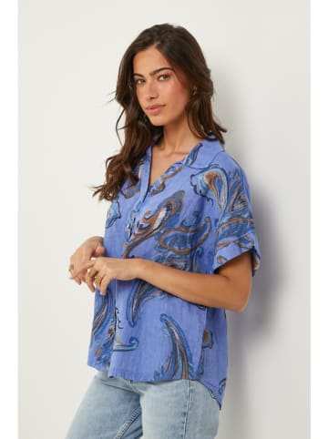 Le Monde du Lin Linnen blouse kobaltblauw