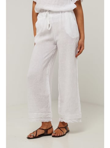 Le Monde du Lin Lniane spodnie w kolorze białym
