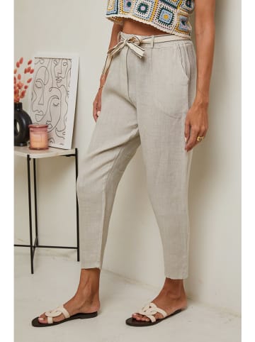 Le Monde du Lin Lniane spodnie w kolorze kremowym