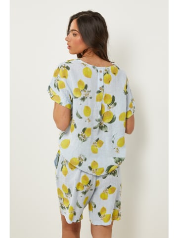 Le Monde du Lin Linnen shirt lichtblauw/geel