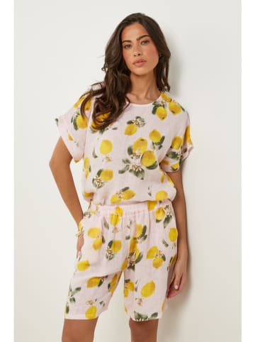 Le Monde du Lin Linnen shirt lichtroze/geel