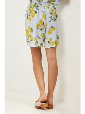 Le Monde du Lin Linne short lichtblauw/geel