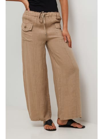Le Monde du Lin Lniane spodnie w kolorze beżowym