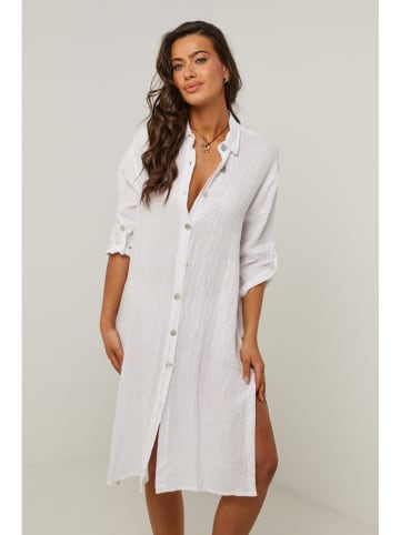 Le Monde du Lin Lniana sukienka w kolorze białym