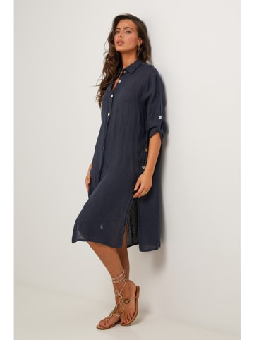 Le Monde du Lin Linnen jurk donkerblauw