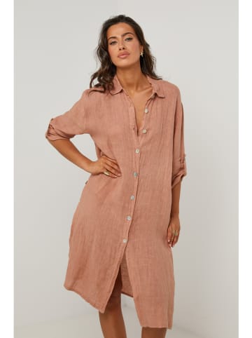 Le Monde du Lin Lniana sukienka w kolorze szaroróżowym