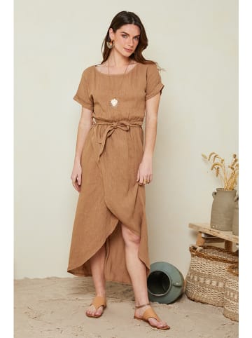 Le Monde du Lin Linnen jurk lichtbruin