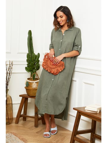 Le Monde du Lin Linnen jurk olijfgroen