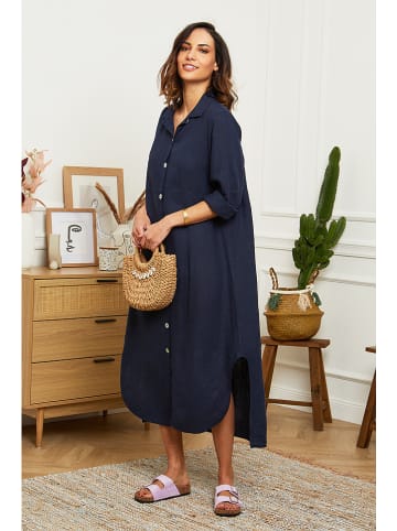 Le Monde du Lin Linnen jurk donkerblauw