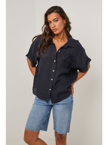 Le Monde du Lin Linnen blouse donkerblauw