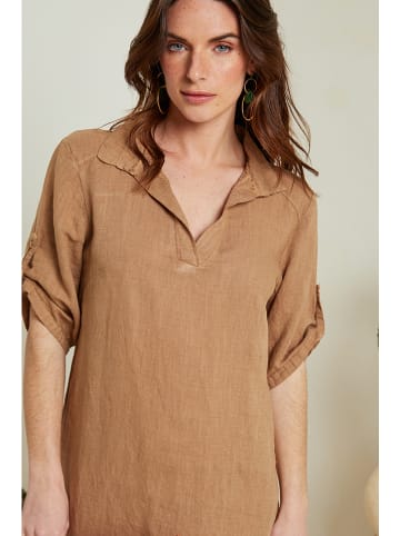 Le Monde du Lin Lniana sukienka w kolorze karmelowym