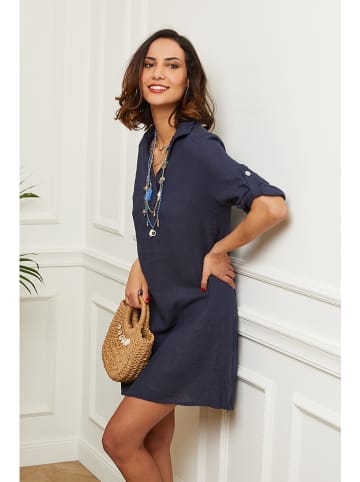 Le Monde du Lin Lniana sukienka w kolorze granatowym