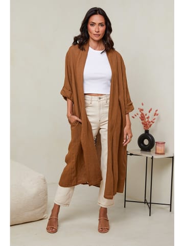 Le Monde du Lin Lniana narzutka w kolorze jasnobrązowym