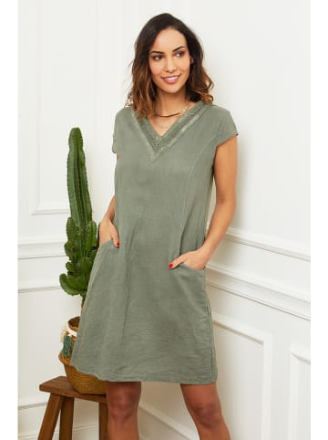 Le Monde du Lin Linnen jurk olijfgroen