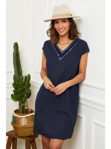 Le Monde du Lin Linnen jurk donkerblauw