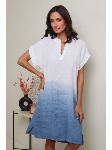 Le Monde du Lin Leinen-Kleid in Weiß/ Blau