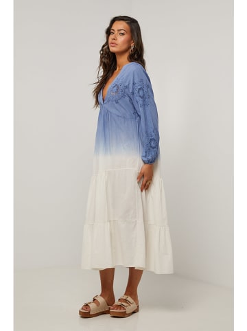 Le Monde du Lin Kleid in Blau/ Weiß
