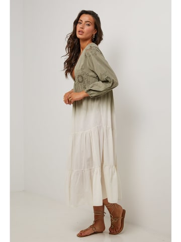 Le Monde du Lin Kleid in Grün/ Weiß
