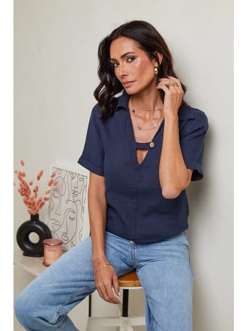 Le Monde du Lin Linnen blouse donkerblauw
