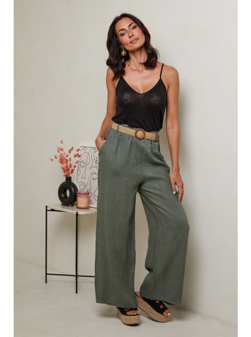 Le Monde du Lin Lniane spodnie w kolorze khaki