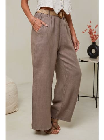 Le Monde du Lin Lniane spodnie w kolorze jasnobrązowym