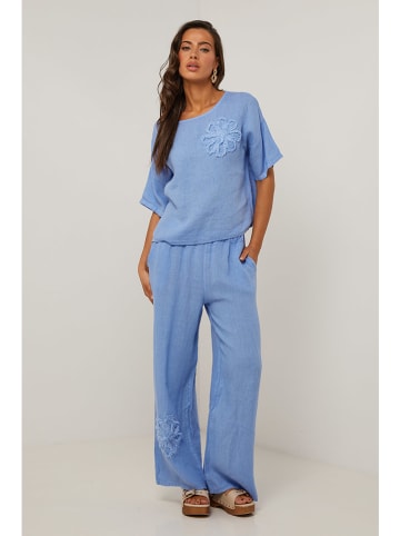 Le Monde du Lin Lniane spodnie w kolorze błękitnym