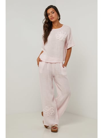 Le Monde du Lin Lniane spodnie w kolorze jasnoróżowym