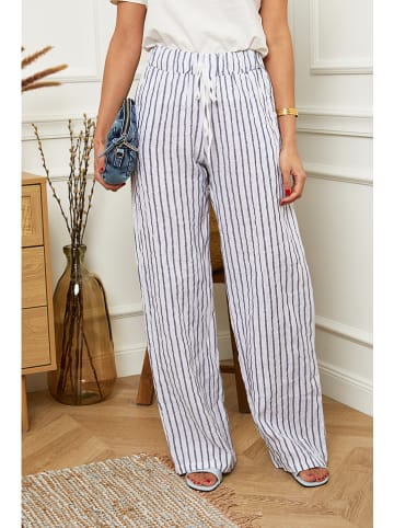 Le Monde du Lin Lniane spodnie w kolorze biało-szarym