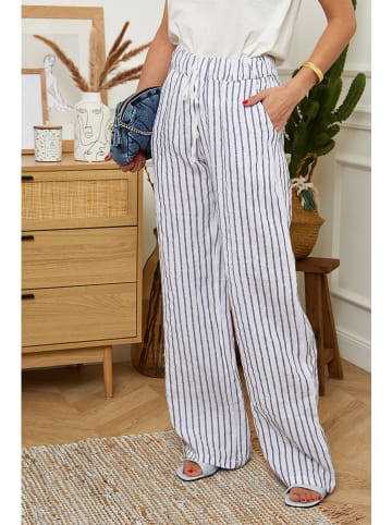 Le Monde du Lin Linnen broek wit/grijs