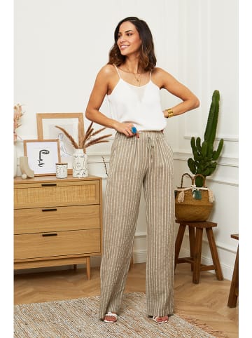 Le Monde du Lin Lniane spodnie w kolorze szarobrązowym